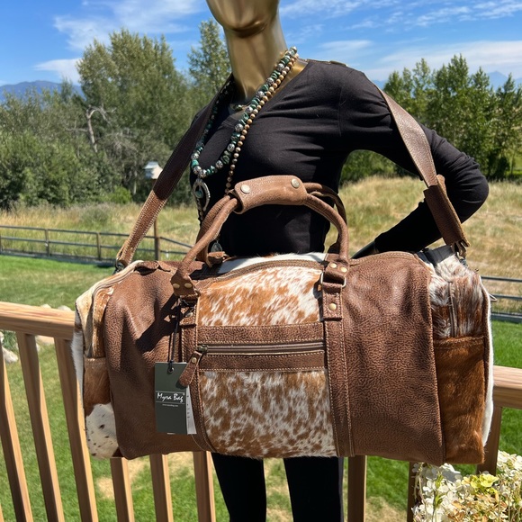 Myra Bag Bags Myra Bag Genuine Leather Cowhide Hairon Duffle Bag Travel Unisex New Western